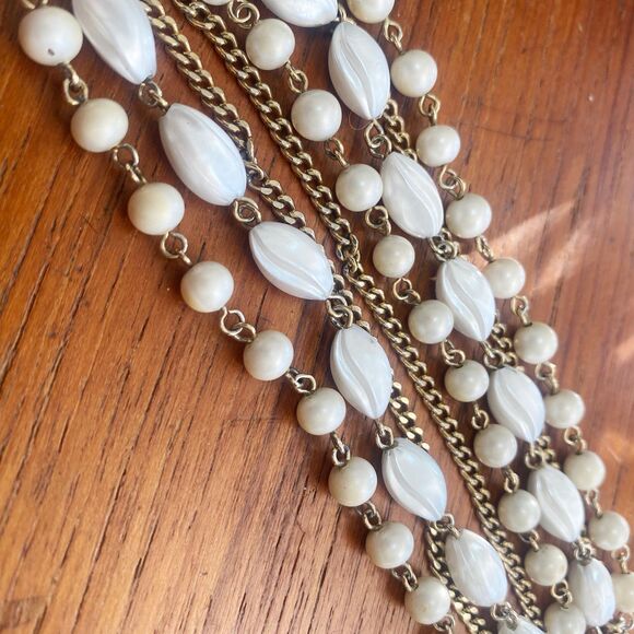 Vintage White Gold Pearl Bead Gold Chain Ornate Box Clasp Statement Bracelet - Picture 2 of 6